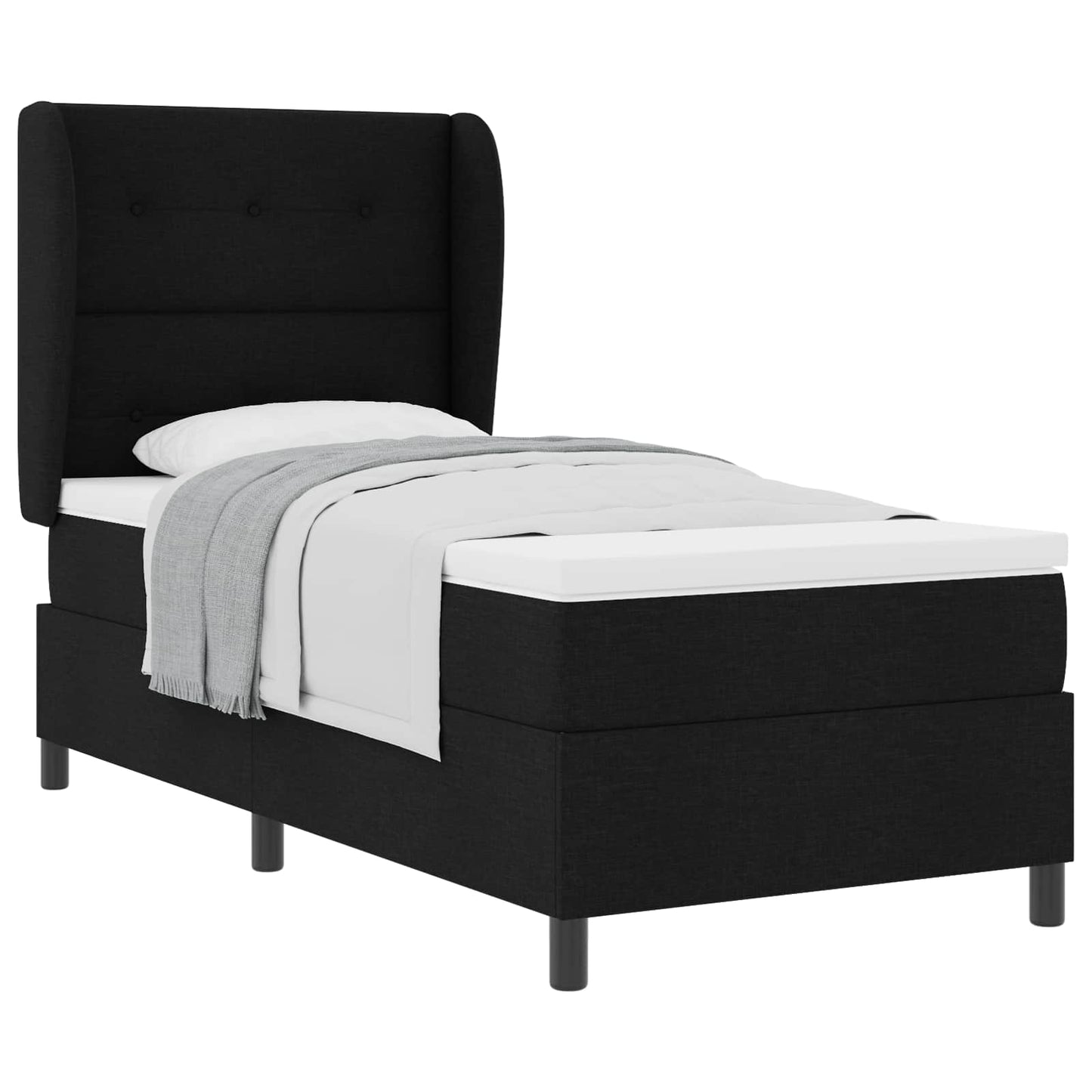 Postel S Boxspringem S Čelo Černá 90 X 190 Cm Textil