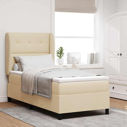 Postel S Boxspringem S Čelo Krémová 90 X 190 Cm Textil
