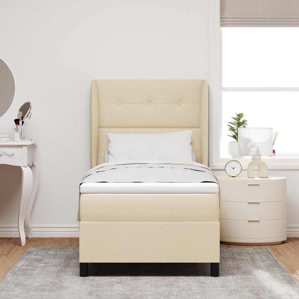 Postel S Boxspringem S Čelo Krémová 90 X 190 Cm Textil