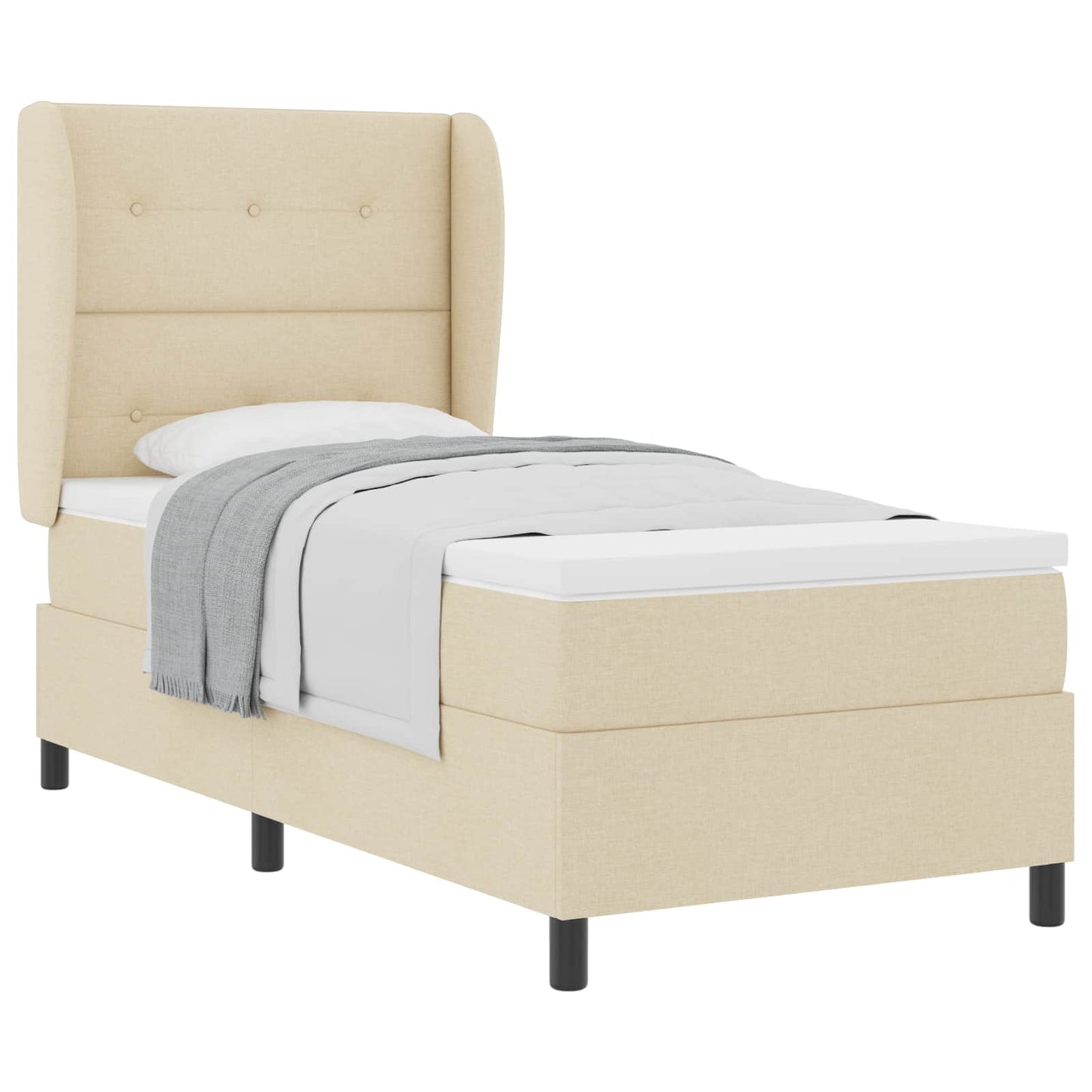 Postel S Boxspringem S Čelo Krémová 100 X 200 Cm Textil