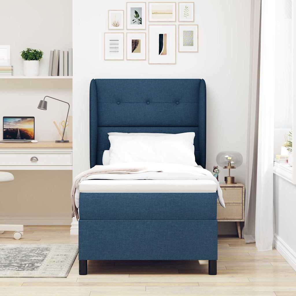 Postel S Boxspringem S Čelo Modrá 100 X 200 Cm Textil