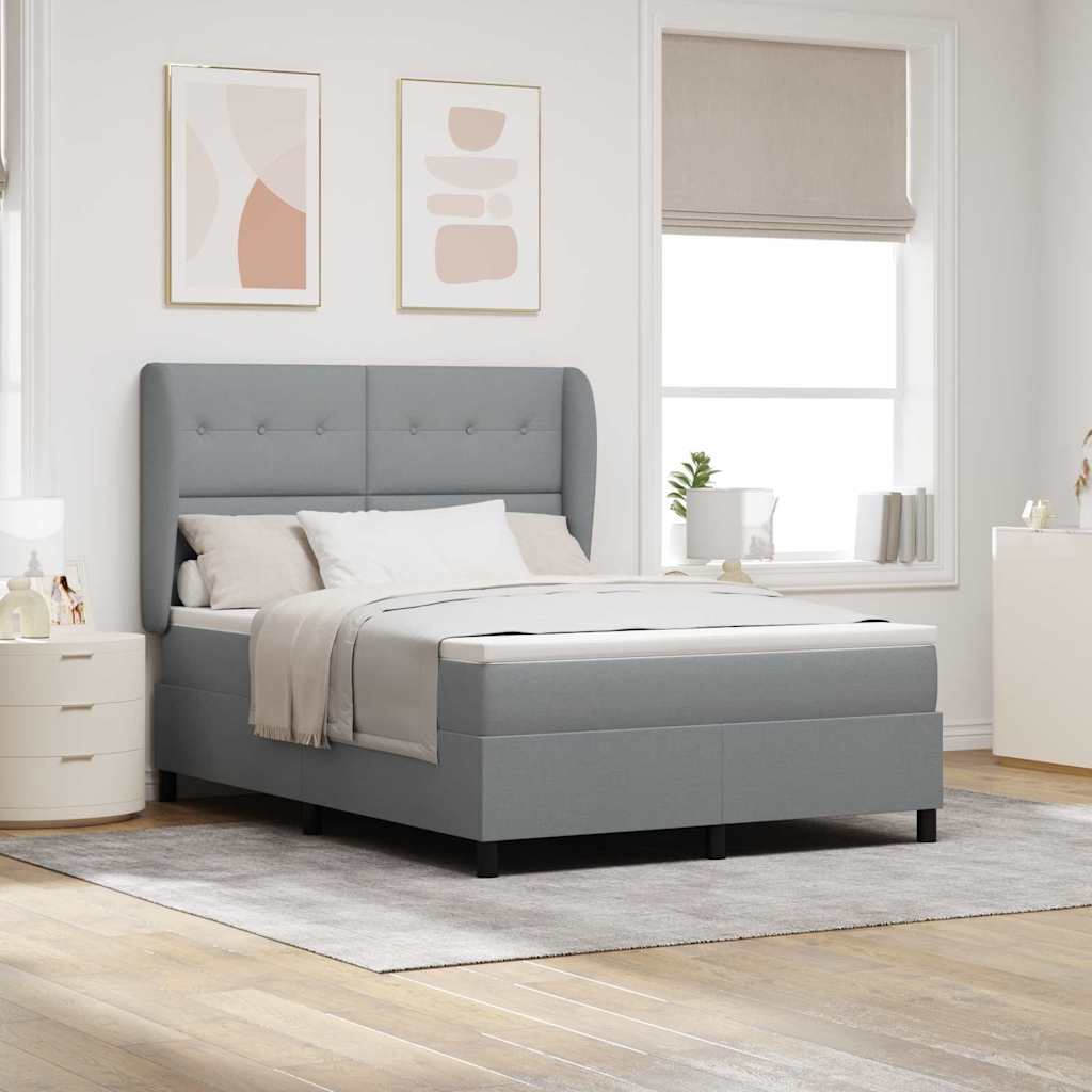 Postel S Boxspringem S Čelo Světle Šedá 140 X 190 Cm Textil