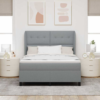 Postel S Boxspringem S Čelo Světle Šedá 140 X 190 Cm Textil