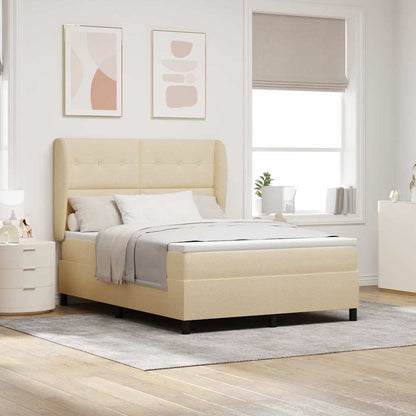 Postel S Boxspringem S Čelo Krémová 140 X 190 Cm Textil