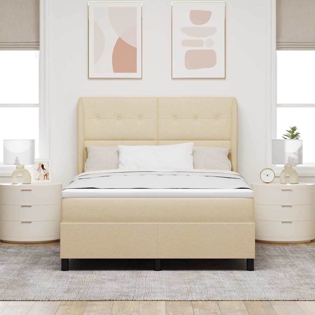Postel S Boxspringem S Čelo Krémová 140 X 190 Cm Textil