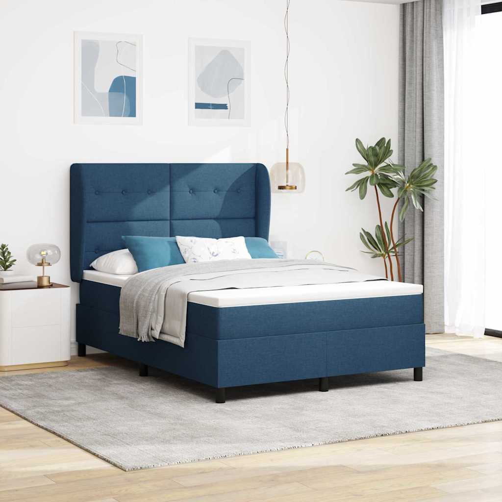 Postel S Boxspringem S Čelo Modrá 140 X 200 Cm Textil