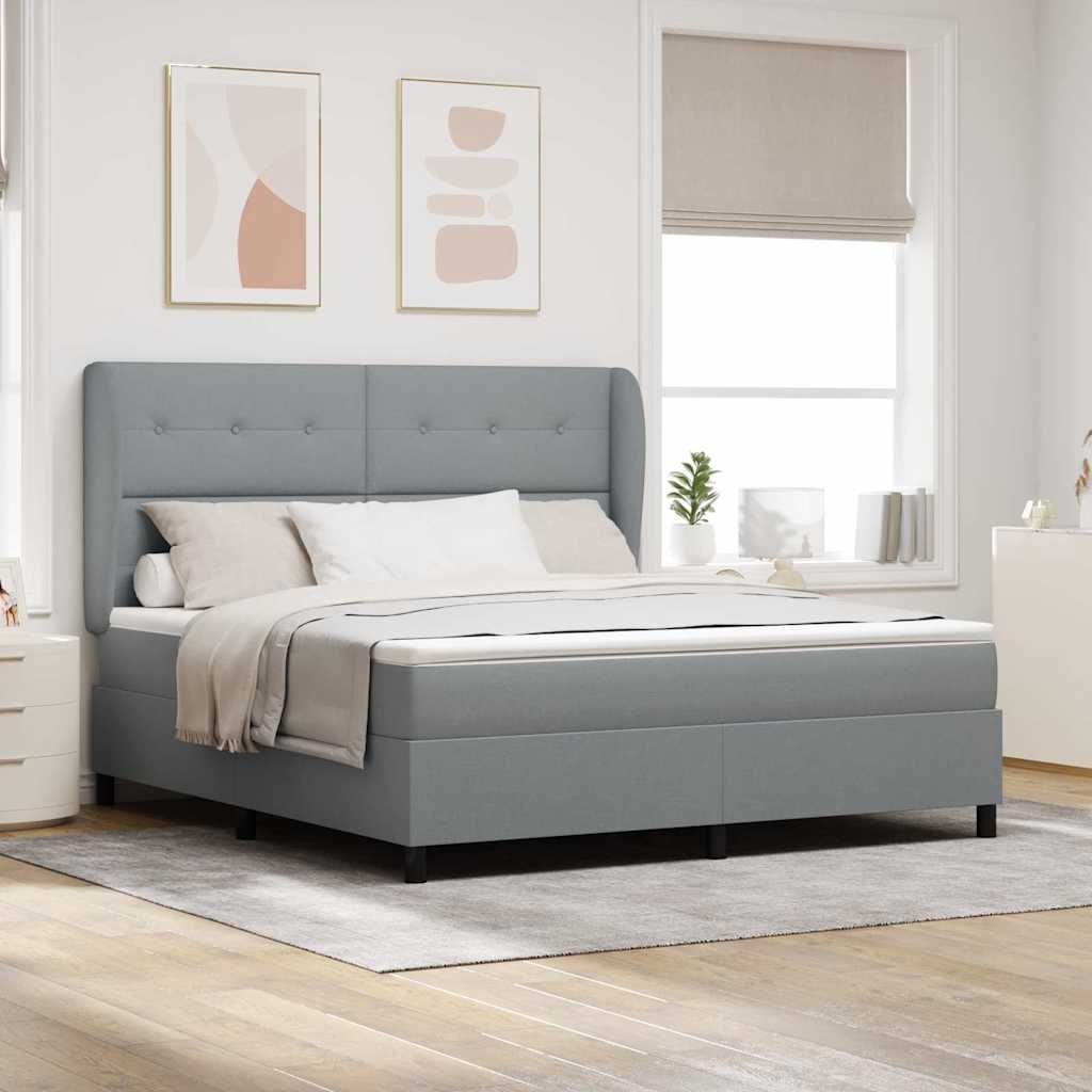 Postel S Boxspringem S Čelo Světle Šedá 180 X 200 Cm Textil