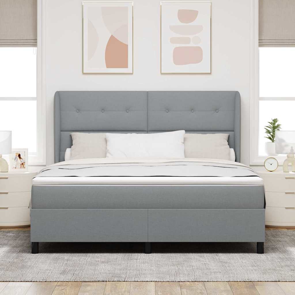 Postel S Boxspringem S Čelo Světle Šedá 180 X 200 Cm Textil