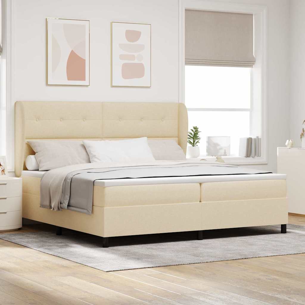 Postel S Boxspringem S Čelo Krémová 200 X 200 Cm Textil