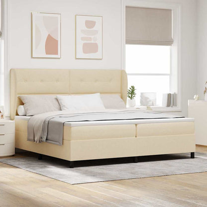 Postel S Boxspringem S Čelo Krémová 200 X 200 Cm Textil