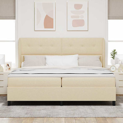 Postel S Boxspringem S Čelo Krémová 200 X 200 Cm Textil