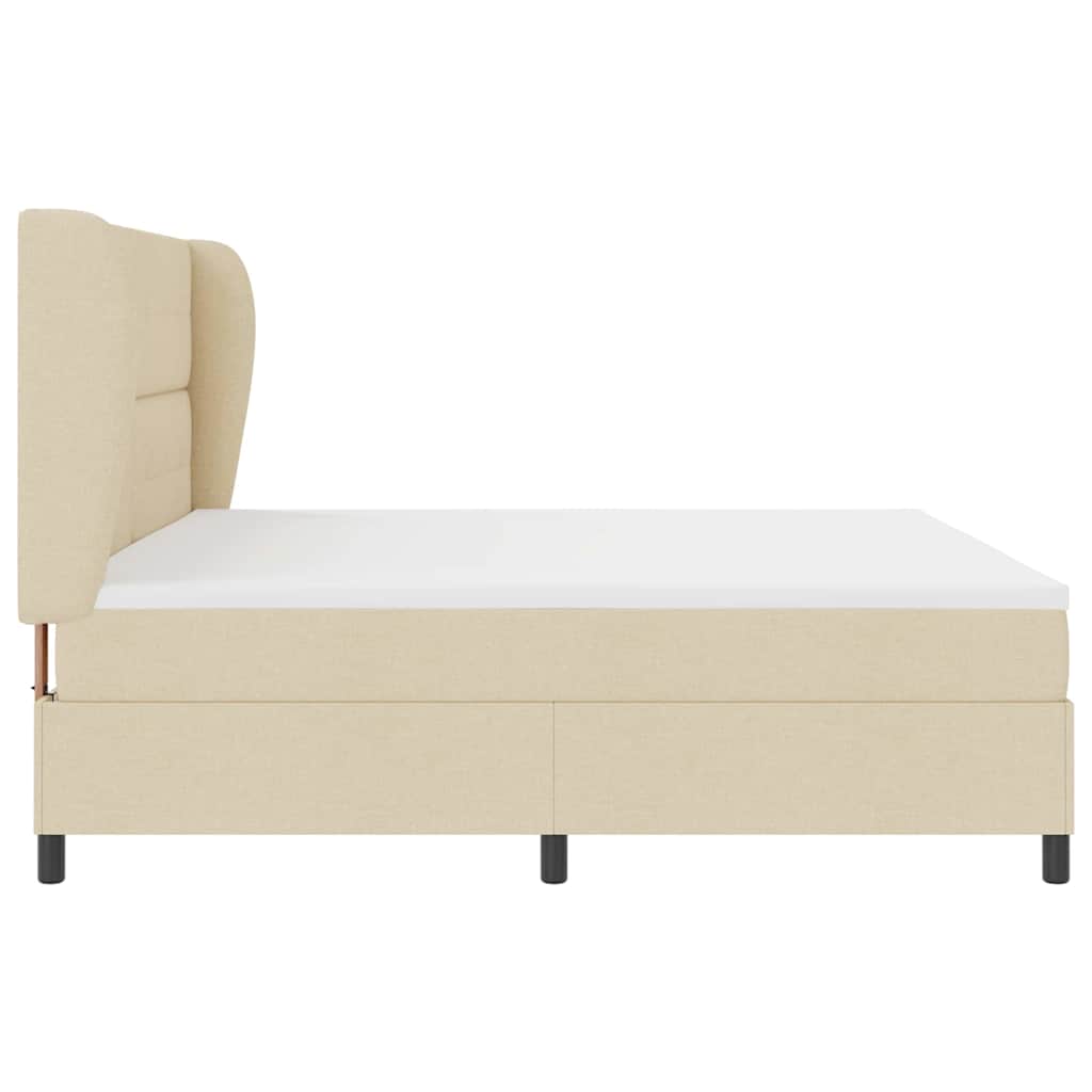 Postel S Boxspringem S Čelo Krémová 200 X 200 Cm Textil