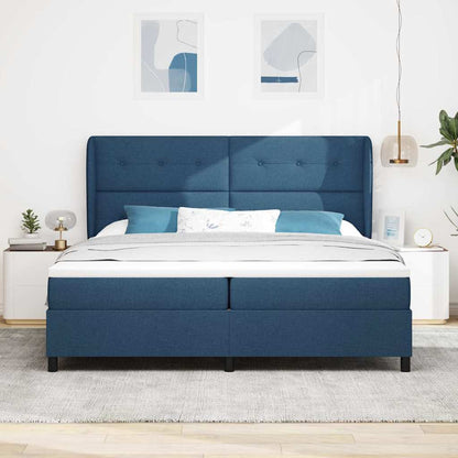Postel S Boxspringem S Čelo Modrá 200 X 200 Cm Textil