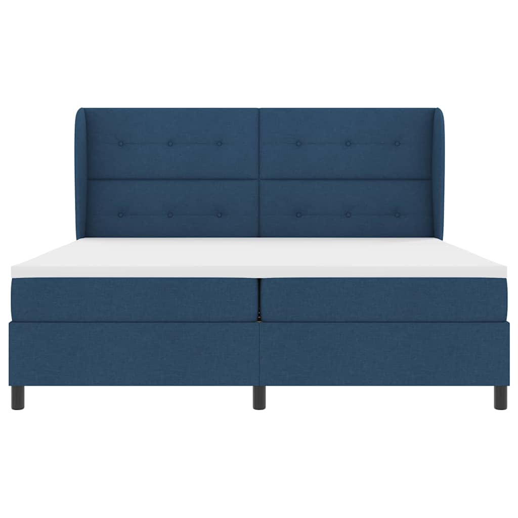 Postel S Boxspringem S Čelo Modrá 200 X 200 Cm Textil