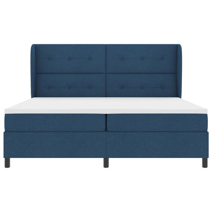 Postel S Boxspringem S Čelo Modrá 200 X 200 Cm Textil