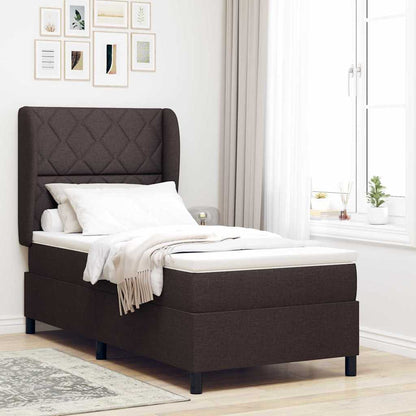 Postel S Boxspringem S Čelo Tmavě Hnědá 100 X 200 Cm Textil