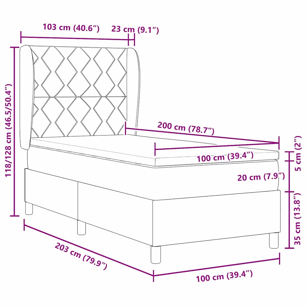 Postel S Boxspringem S Čelo Tmavě Hnědá 100 X 200 Cm Textil