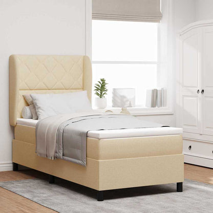 Postel S Boxspringem S Čelo Krémová 100 X 200 Cm Textil