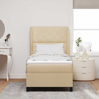 Postel S Boxspringem S Čelo Krémová 100 X 200 Cm Textil