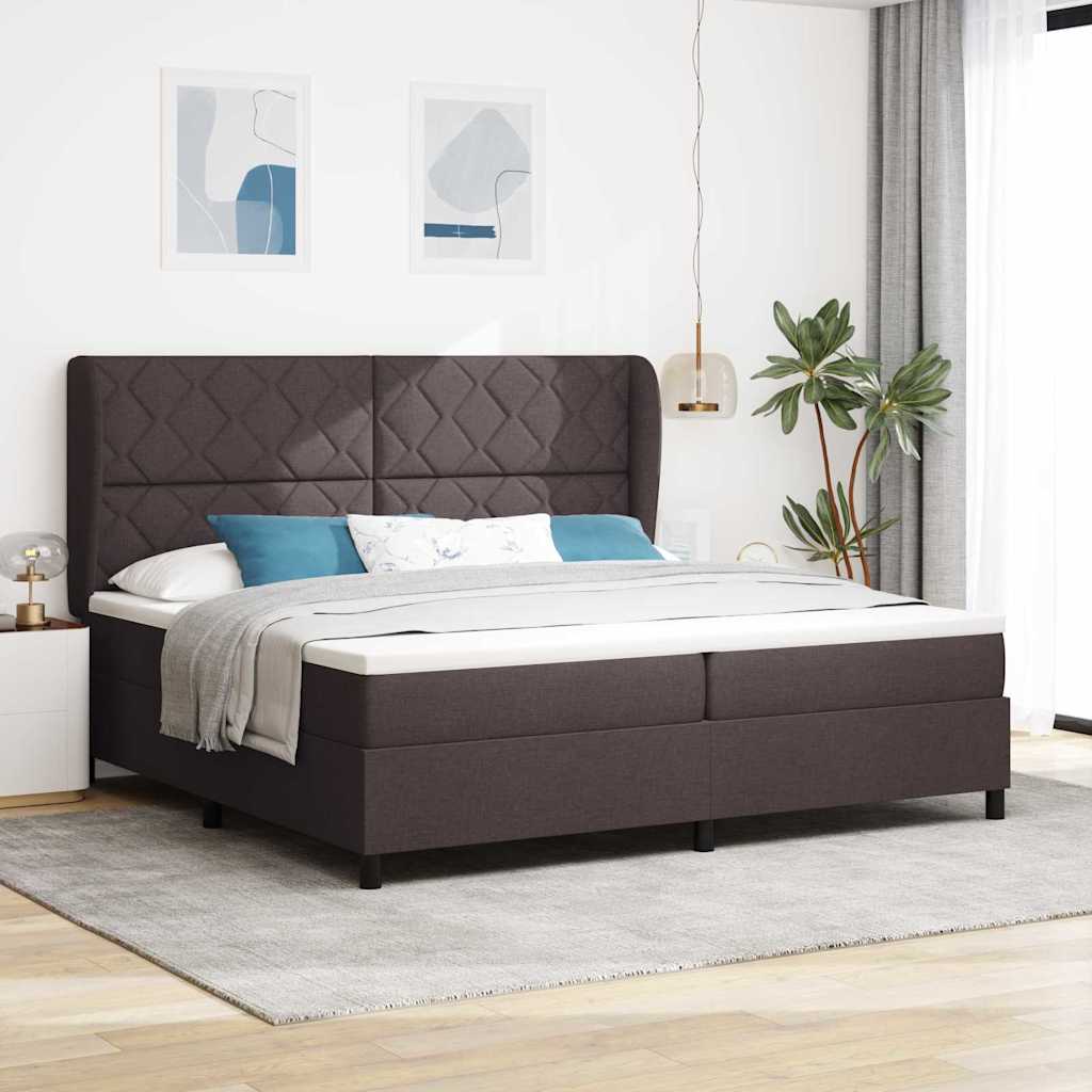 Postel S Boxspringem S Čelo Tmavě Hnědá 200 X 200 Cm Textil