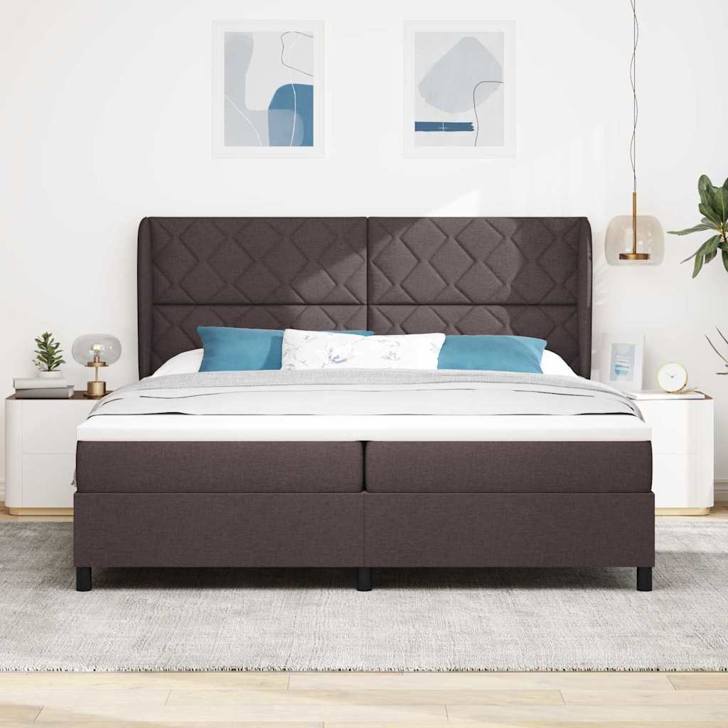 Postel S Boxspringem S Čelo Tmavě Hnědá 200 X 200 Cm Textil