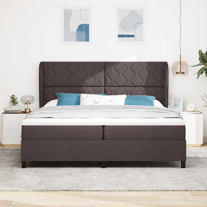 Postel S Boxspringem S Čelo Tmavě Hnědá 200 X 200 Cm Textil