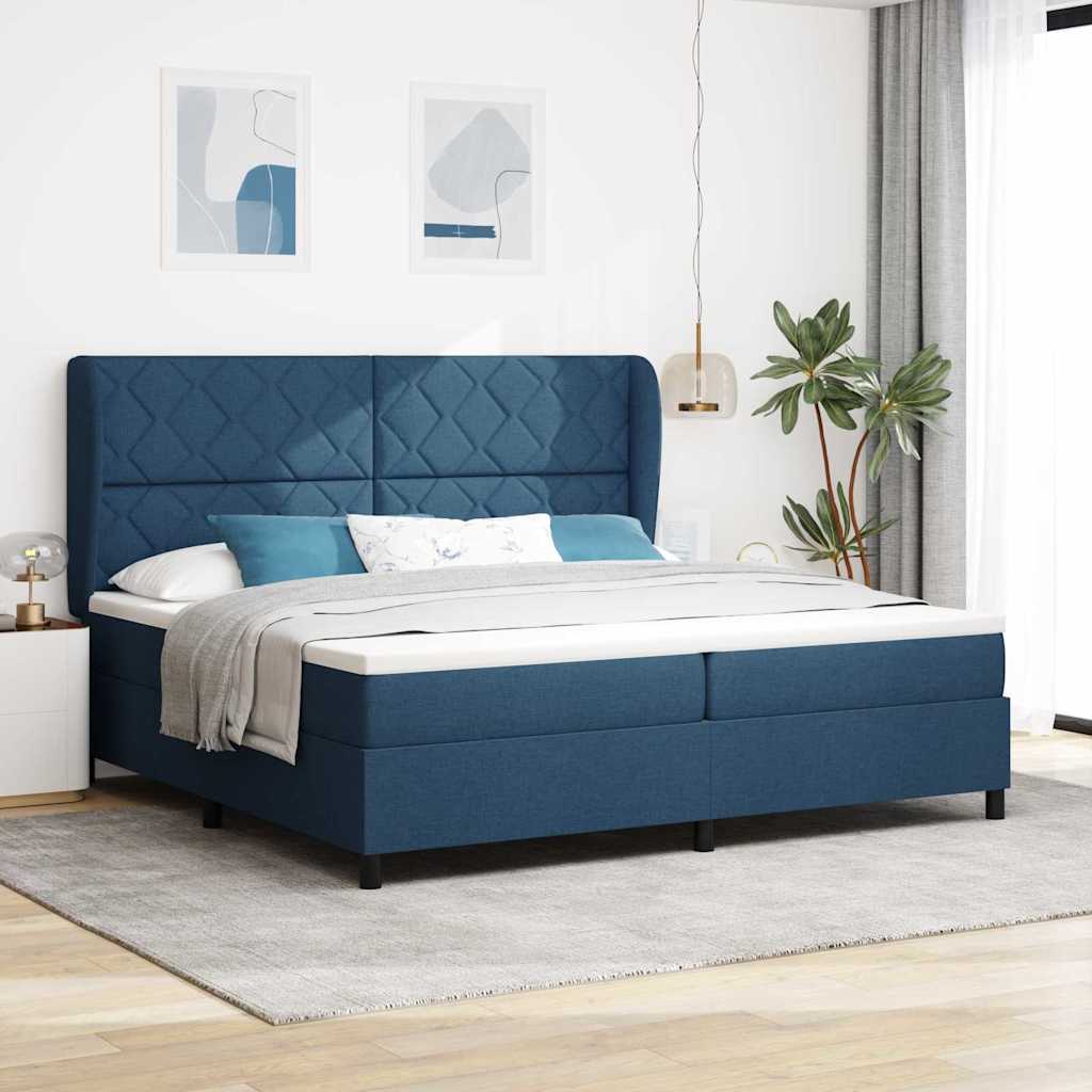 Postel S Boxspringem S Čelo Modrá 200 X 200 Cm Textil