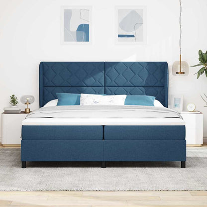 Postel S Boxspringem S Čelo Modrá 200 X 200 Cm Textil