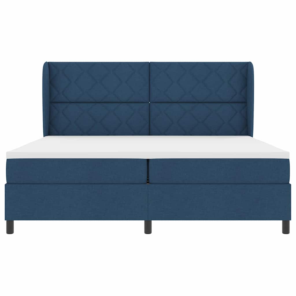 Postel S Boxspringem S Čelo Modrá 200 X 200 Cm Textil
