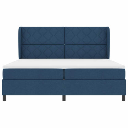 Postel S Boxspringem S Čelo Modrá 200 X 200 Cm Textil