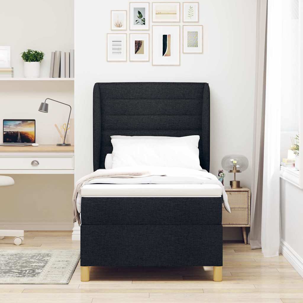 Postel S Boxspringem S Matrací S Čelo Černý 190 X 90 Cm Textil