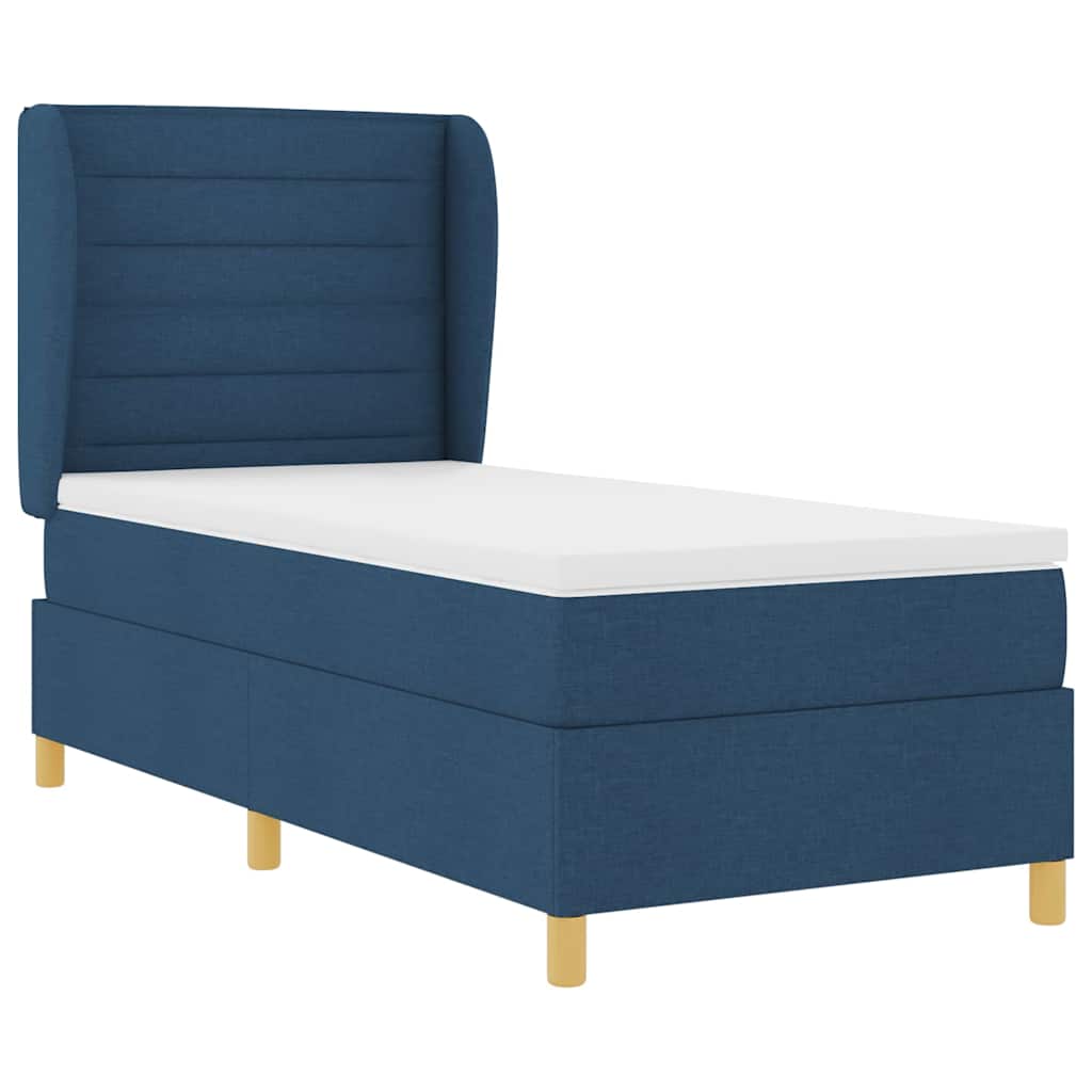 Postel S Boxspringem S Matrací S Čelo Modrá 190 X 90 Cm Textil