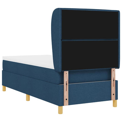 Postel S Boxspringem S Matrací S Čelo Modrá 190 X 90 Cm Textil
