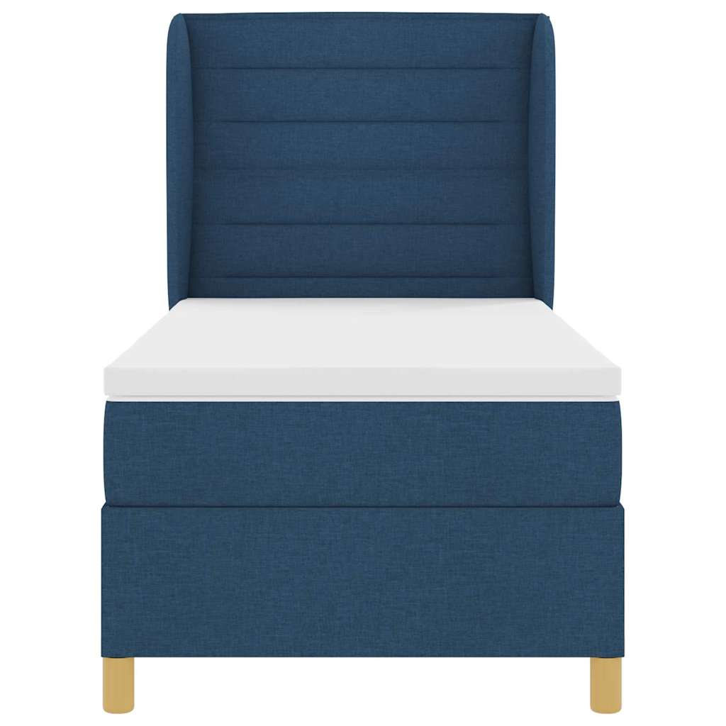 Postel S Boxspringem S Matrací S Čelo Modrá 190 X 90 Cm Textil