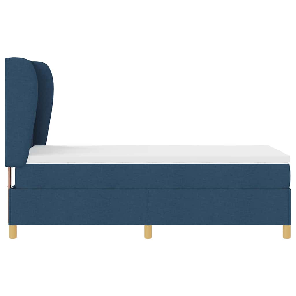 Postel S Boxspringem S Matrací S Čelo Modrá 190 X 90 Cm Textil