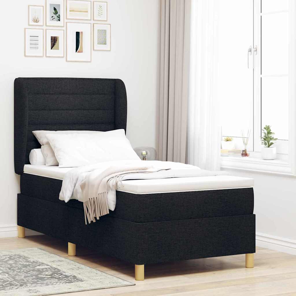 Postel S Boxspringem S Matrací S Čelo Černý 200 X 90 Cm Textil