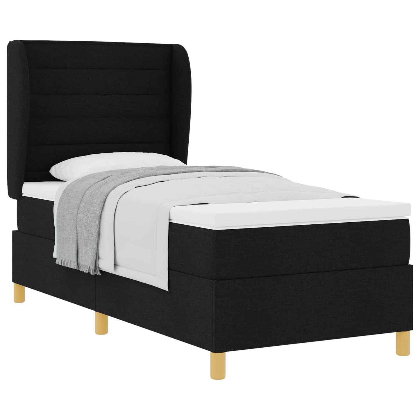 Postel S Boxspringem S Matrací S Čelo Černý 200 X 90 Cm Textil