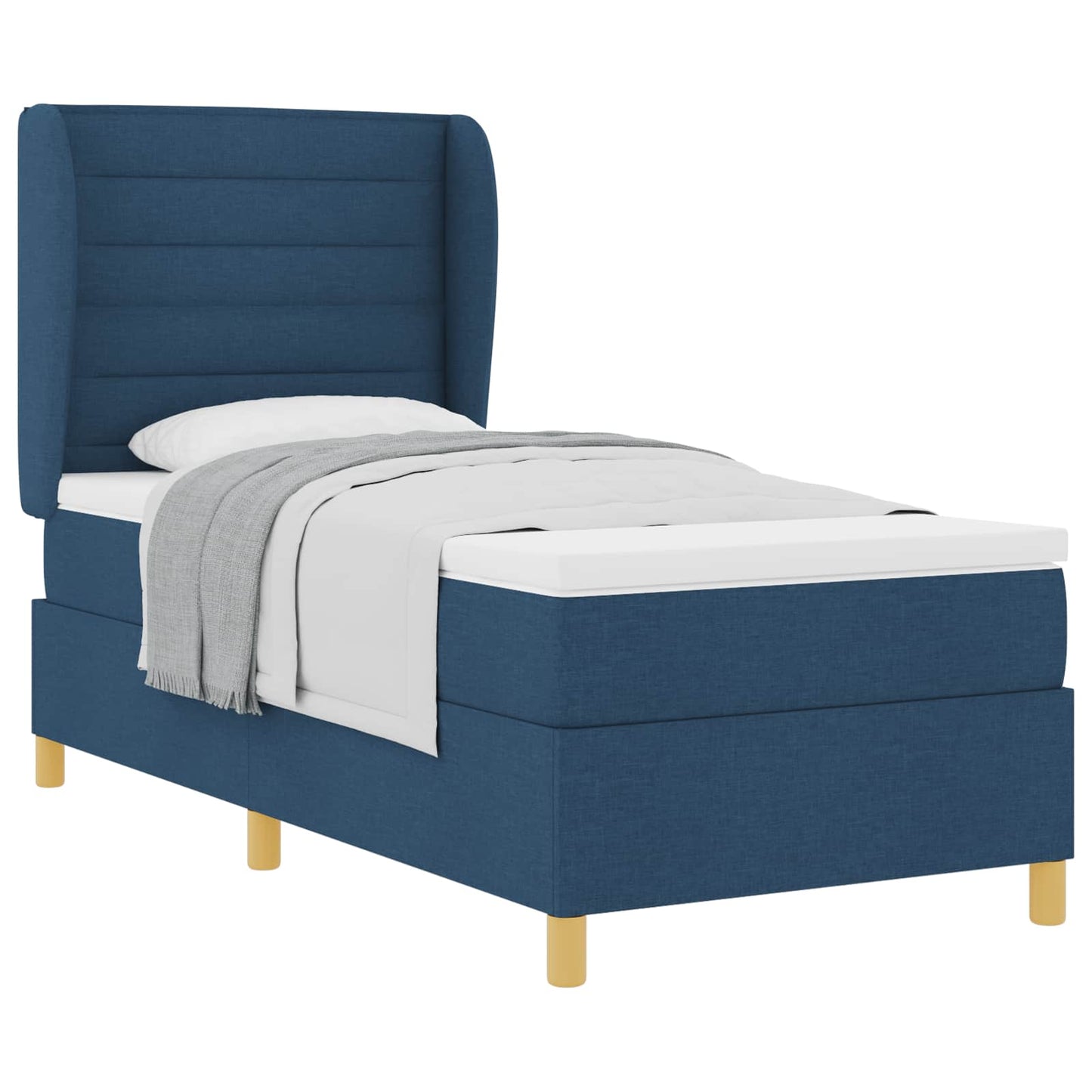 Postel S Boxspringem S Matrací S Čelo Modrá 200 X 90 Cm Textil