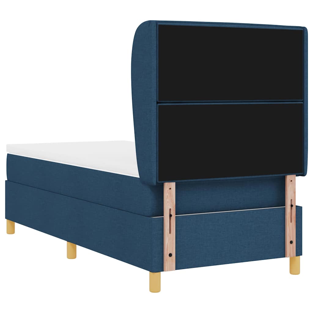 Postel S Boxspringem S Matrací S Čelo Modrá 200 X 90 Cm Textil