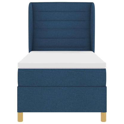 Postel S Boxspringem S Matrací S Čelo Modrá 200 X 90 Cm Textil
