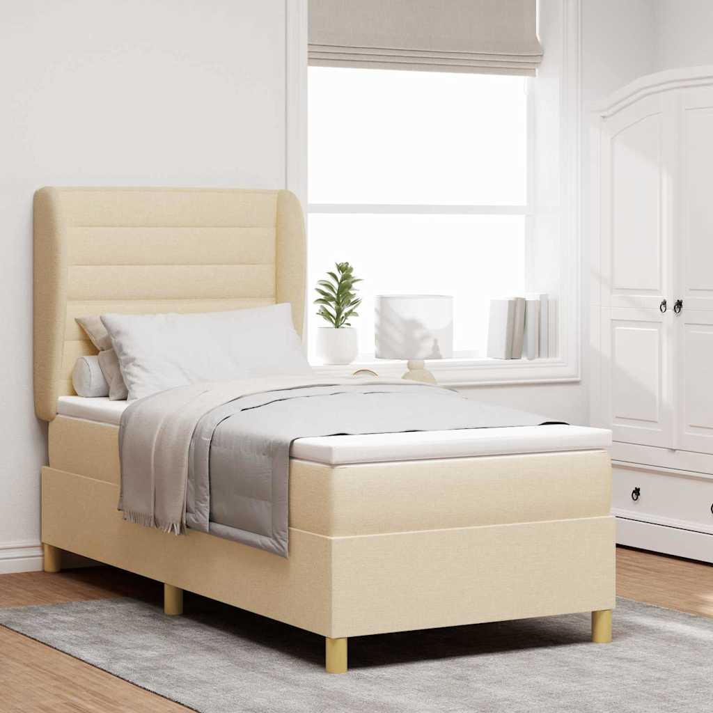 Postel S Boxspringem S Matrací Krémová 200 X 100 Cm Textil