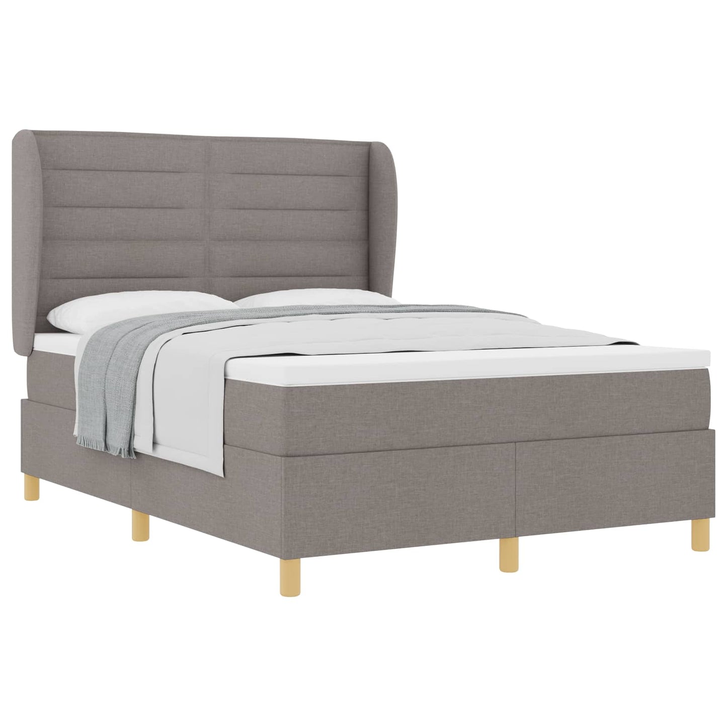 Postel S Boxspringem S Matrací S Čelo Taupe 190 X 140 Cm Textil