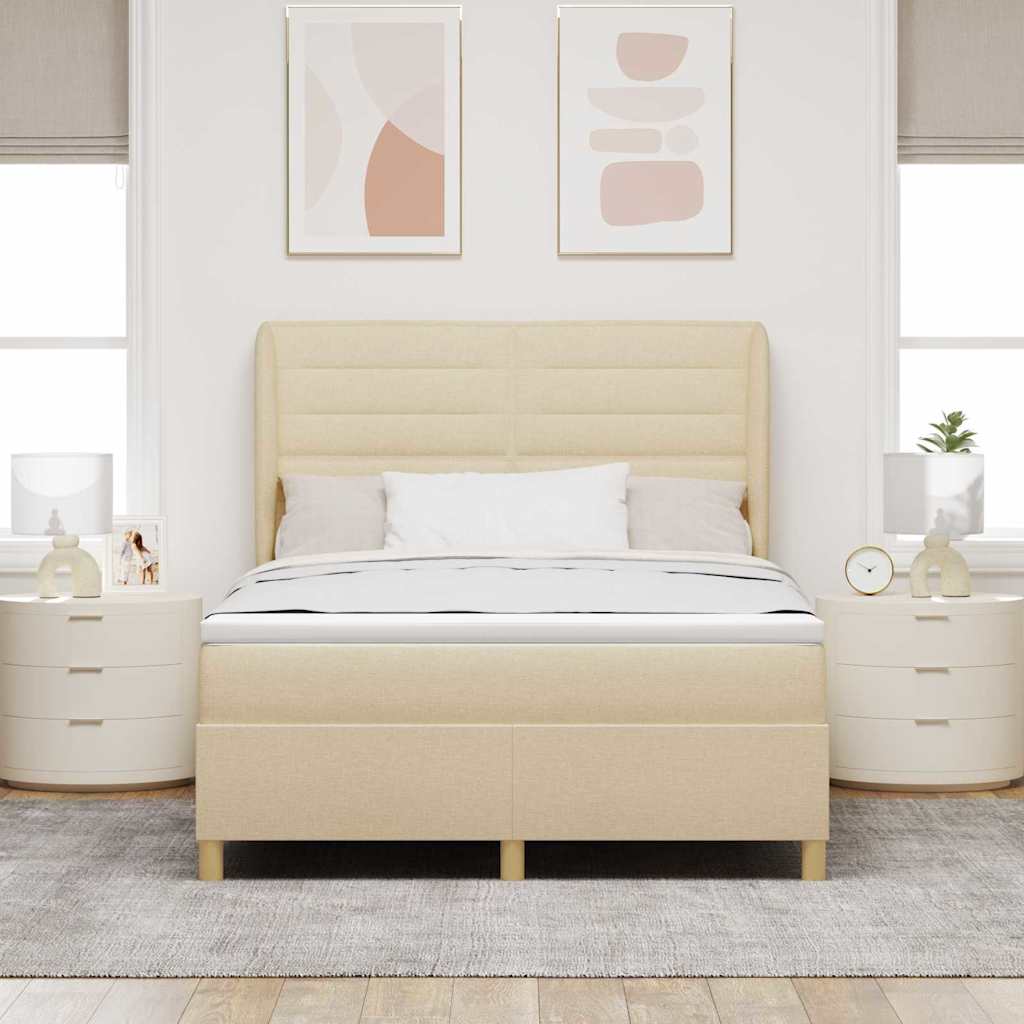 Postel S Boxspringem S Matrací Krémová 190 X 140 Cm Textil