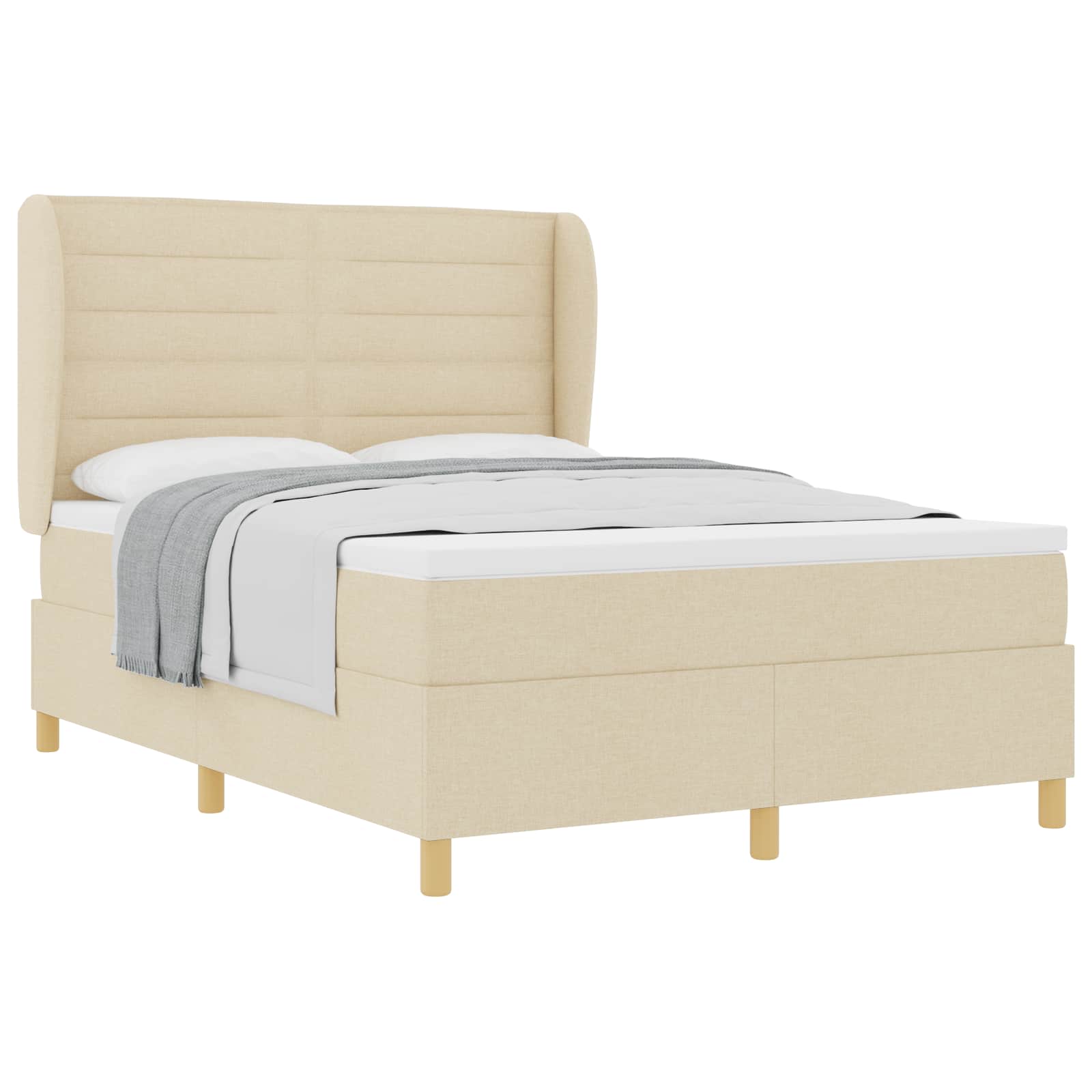 Postel S Boxspringem S Matrací Krémová 190 X 140 Cm Textil