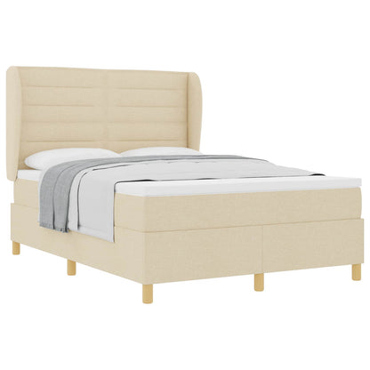Postel S Boxspringem S Matrací Krémová 190 X 140 Cm Textil