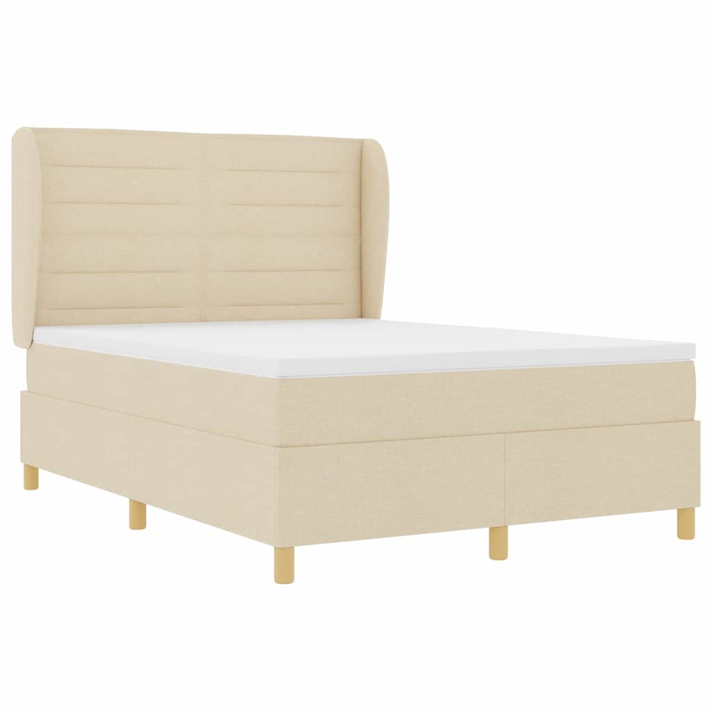Postel S Boxspringem S Matrací Krémová 190 X 140 Cm Textil