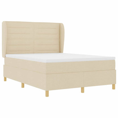 Postel S Boxspringem S Matrací Krémová 190 X 140 Cm Textil