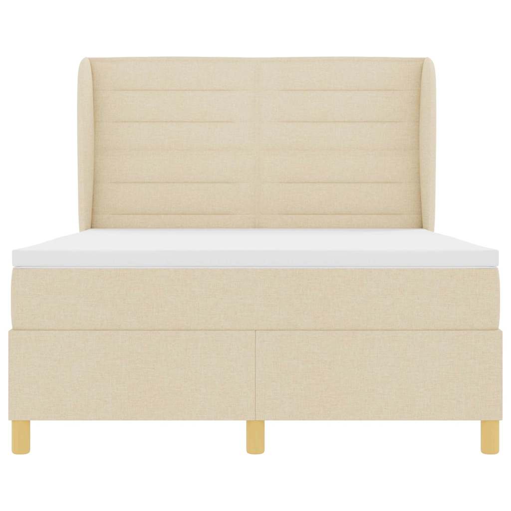 Postel S Boxspringem S Matrací Krémová 190 X 140 Cm Textil