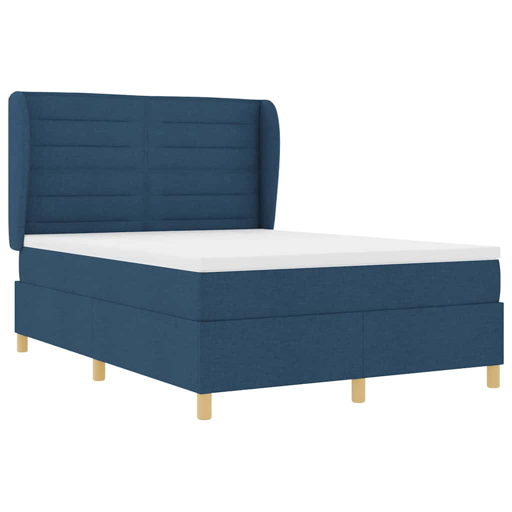 Postel S Boxspringem S Matrací S Čelo Modrá 190 X 140 Cm Textil
