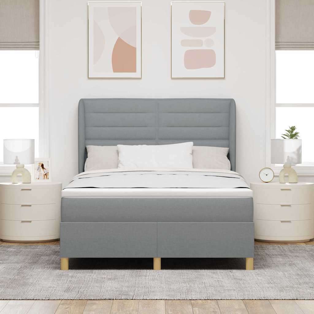 Postel S Boxspringem S Čelo Světle Šedá 200 X 140 Cm Textil
